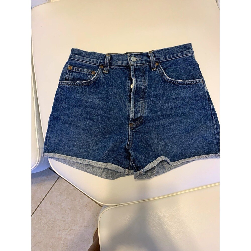 AGOLDE Women’s Blue Denim Shorts Size 28 High Rise Button Fly 5-Pocket